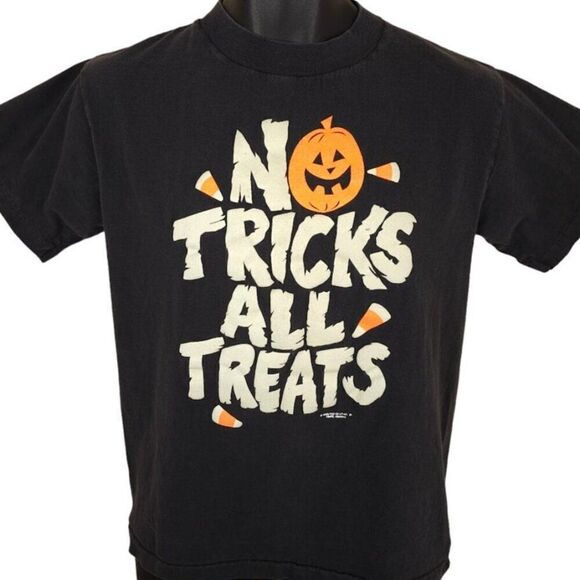 Vintage Halloween T Shirt Mens Size Small Glow In The Dark No Tricks All Treats - Picture 1 of 8